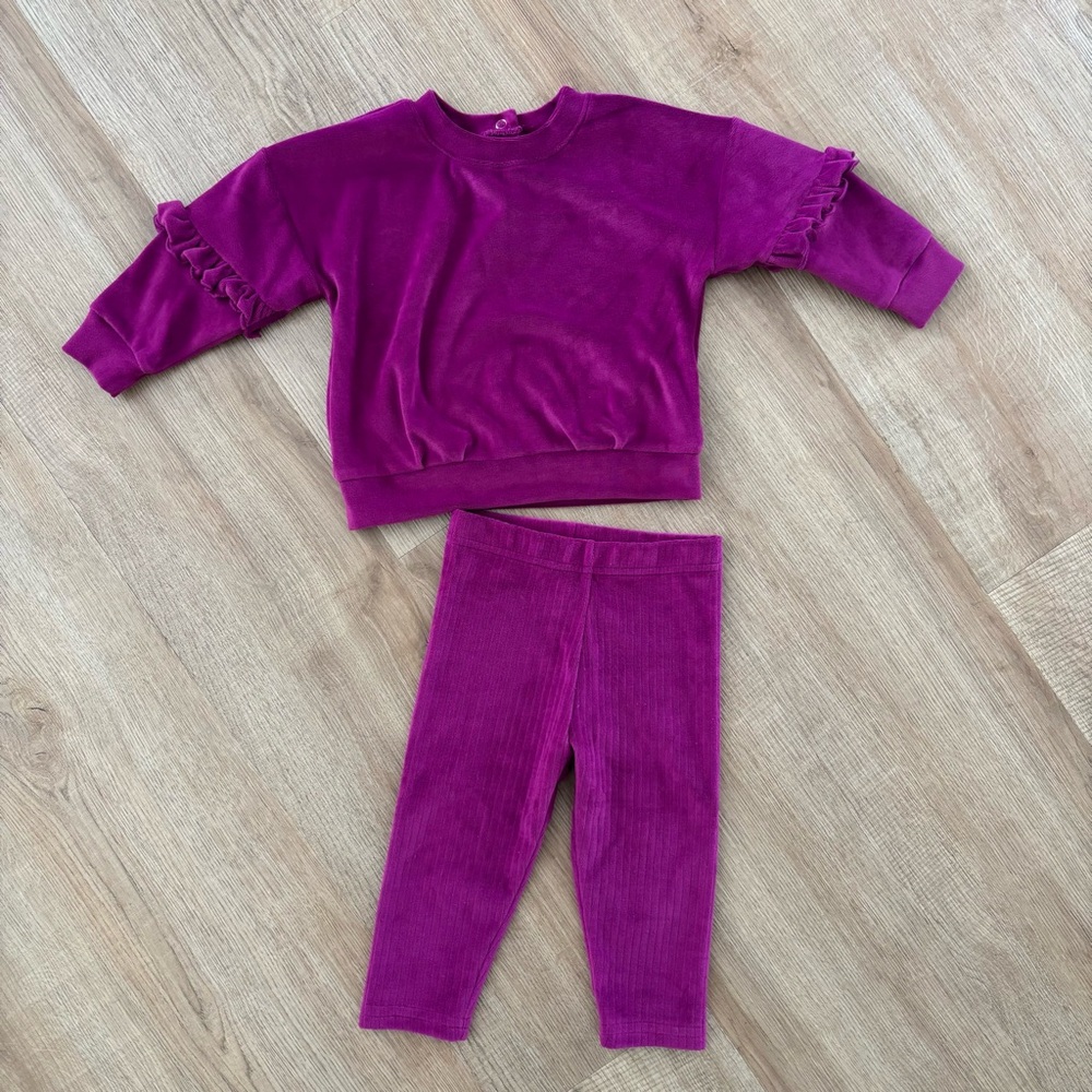 Purple Ruffle Sleeve Velvet Set
